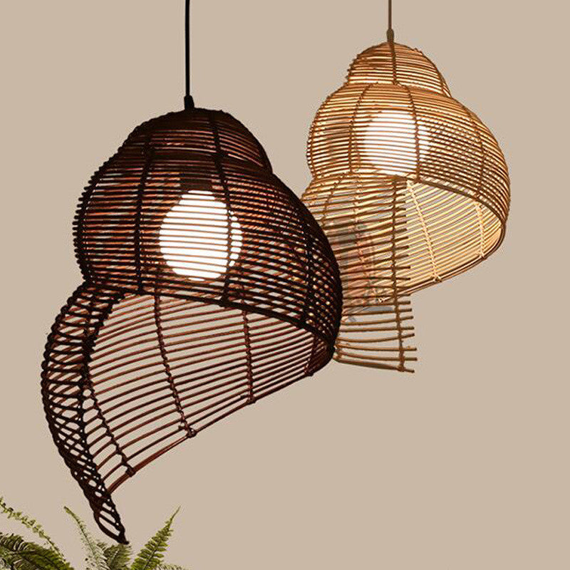 NEUE Schnecken-Rattan-Hängeleuchte, kreative Kunst Südostasien Vintage-Hängeleuchte Leseraum Korb-Licht