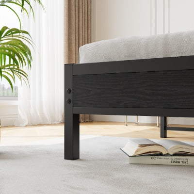 Black Metal Storage Bed Charging Station Headboard