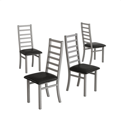 Metallische Esszimmerstühle Set aus 4, Stahlbeine und PU-Leder-Sitzflächen, hochrückige armlosen Esszimmerstühle, für Küche, Wohnzimmer, Grau