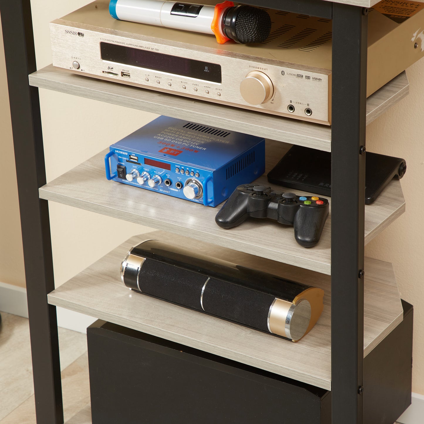 Medienständer mit 4-stufigem Audioregalsystem AV-Medien-Eckregal mit Kabelmanagement für DVD-Player, Spielkonsolen, TV-Kabel, WLAN-Router