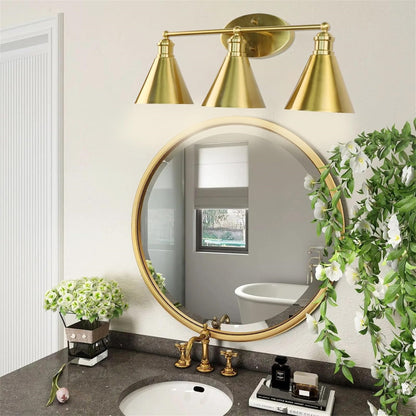 Badezimmer 3-Licht-Beleuchtung Armaturen über dem Spiegel, 24-Zoll Gold Badezimmer Rostschutz-Wandlampe für Badezimmer Dusche Toilette E26 Glühbirnen