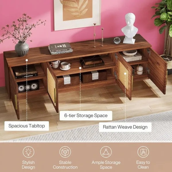 Walnut Rattan TV Stand