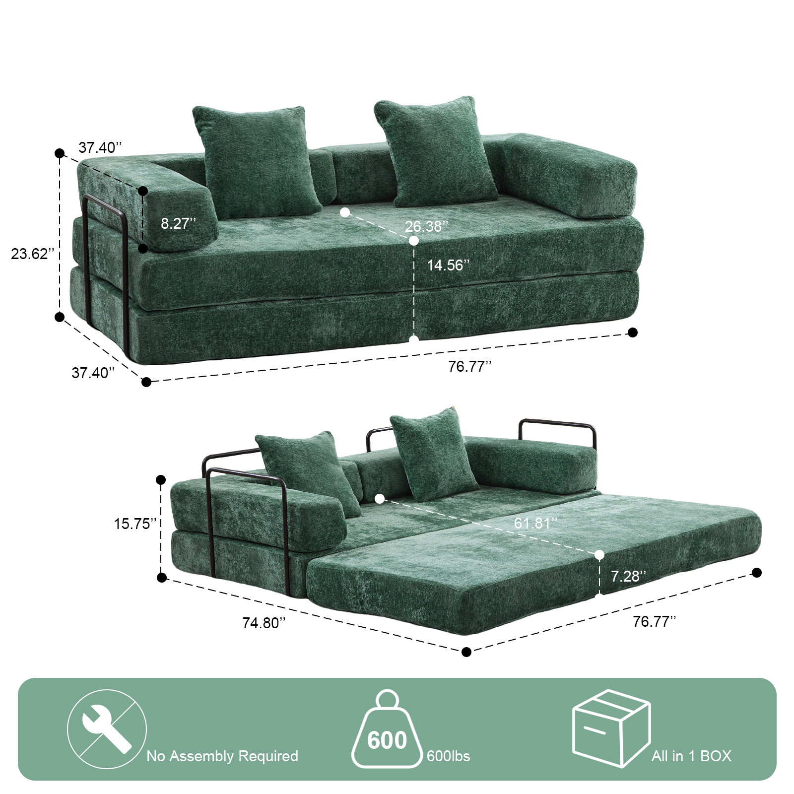 Green Chenille Sofa Bed