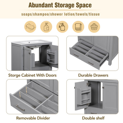 30  Gray Bathroom Vanity With Single Sink, Combo Cabinet Undermount Sink, Bathroom Storage Cabinet With 2 Doors And A Drawer, Soft Closing, Multifunctional Storage, Solid Wood Frame