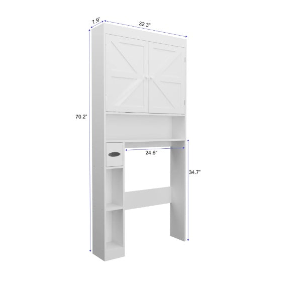 Über-Die-Toilette-Speicherschrank mit 2 Türen, platzsparender Toilettenständer für Zuhause, im Landhausstil für Badezimmer, Toilette, Wäscheraum