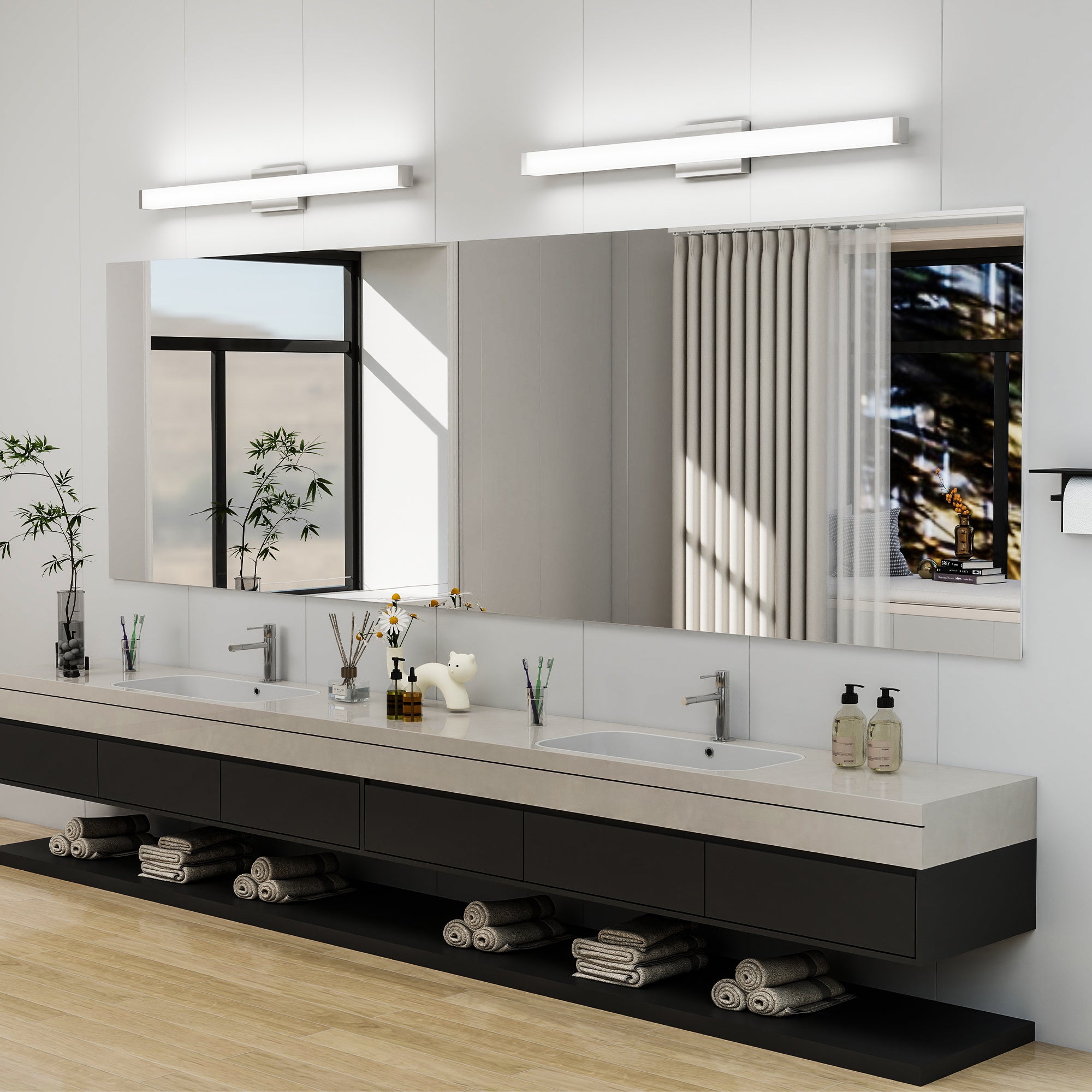 Badezimmer-Spiegelleuchte aus gebürstetem Nickel, quadratisch, LED, 41 Zoll, 24 W, 6000 K, kühles weißes Licht, Wandleuchte über dem Spiegel - Gebürstetes Nickel, 41 Zoll