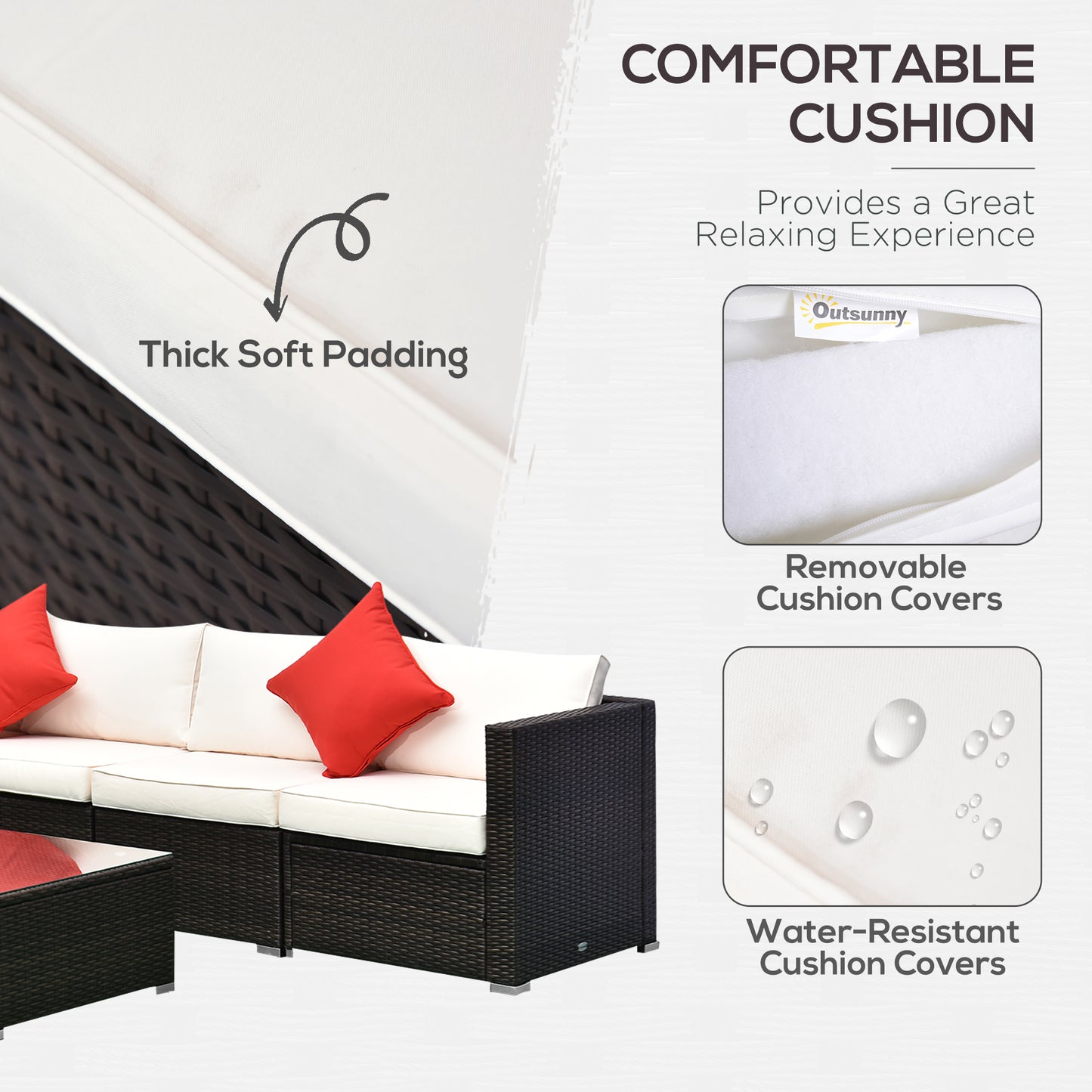 6-teiliges Terrassenmöbel-Set Outdoor-Gesprächsset Ganzjährig wetterbeständiges PE-Modulsofa-Set mit Hocker