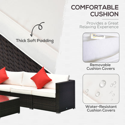 6-teiliges Terrassenmöbel-Set Outdoor-Gesprächsset Ganzjährig wetterbeständiges PE-Modulsofa-Set mit Hocker