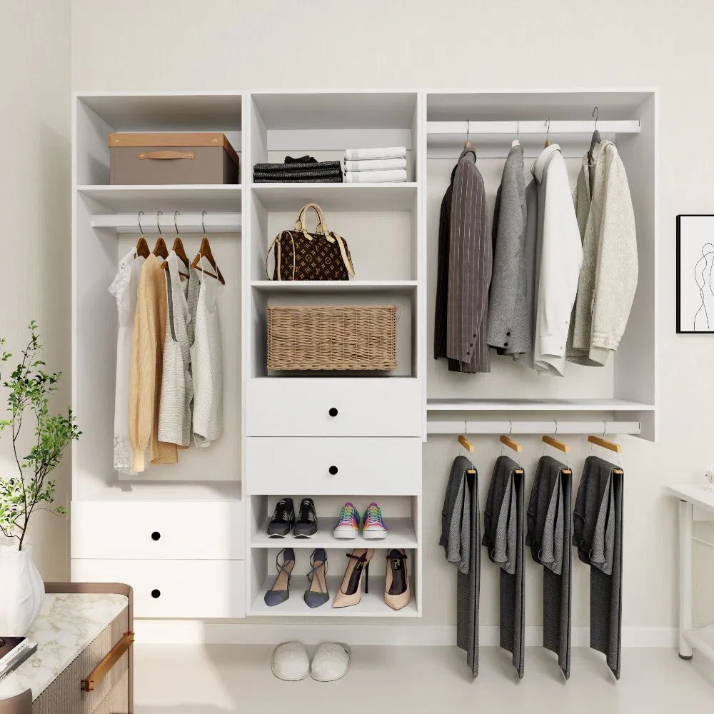 Livelylodge Modulares Kleiderschrank - Freistehender Weißer Schrank mit Geräumigen Stauraumregalen und Kleiderstangen 70,86"B x 16,04"T x 70,86"H