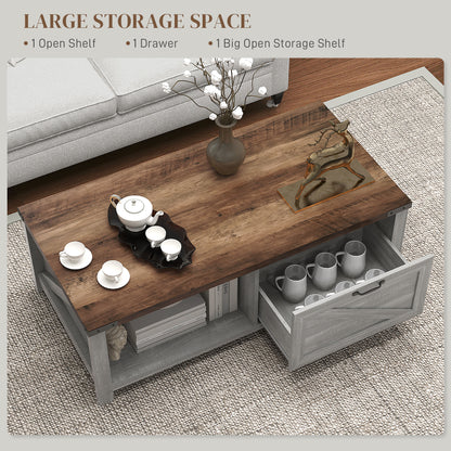 Farmhouse Coffee Table with Storage and Drawer