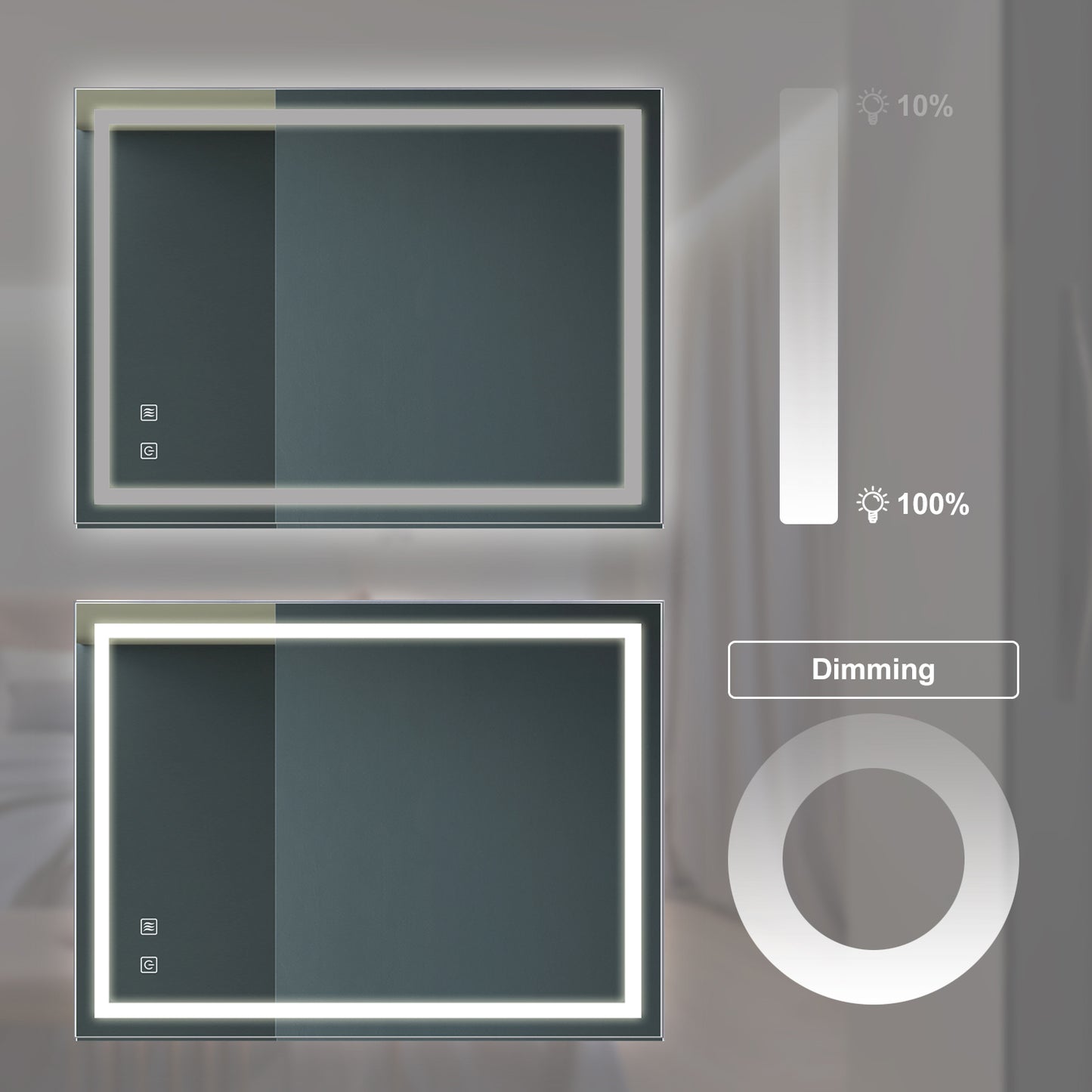 32x24 Zoll Badezimmer LED Premium-Spiegel mit fokussierender Rückwand, hohe Lumen, dimmbare Berührung, Nicht verfügbare Plattformen-Welfel