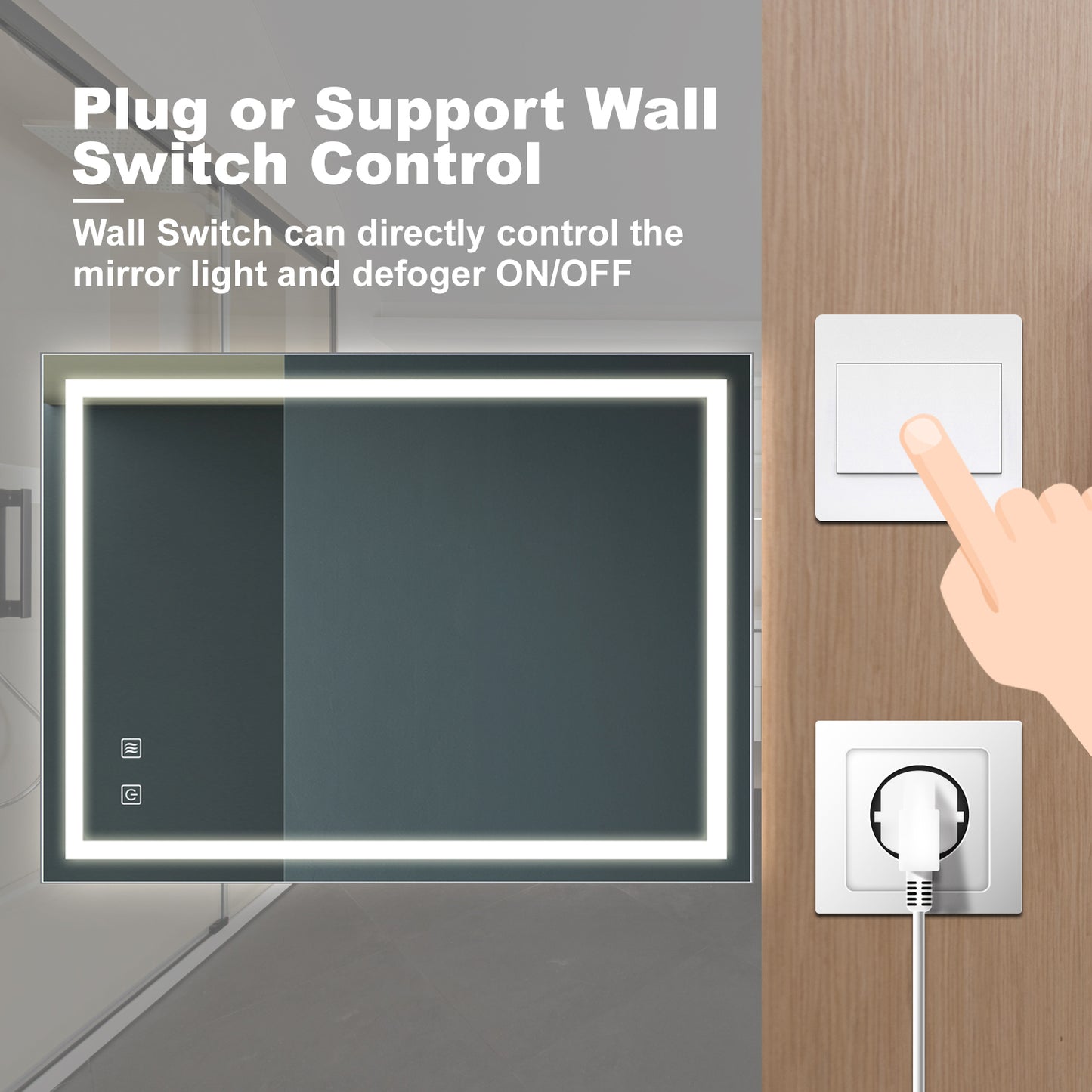 32x24 Zoll Badezimmer LED Premium-Spiegel mit fokussierender Rückwand, hohe Lumen, dimmbare Berührung, Nicht verfügbare Plattformen-Welfel