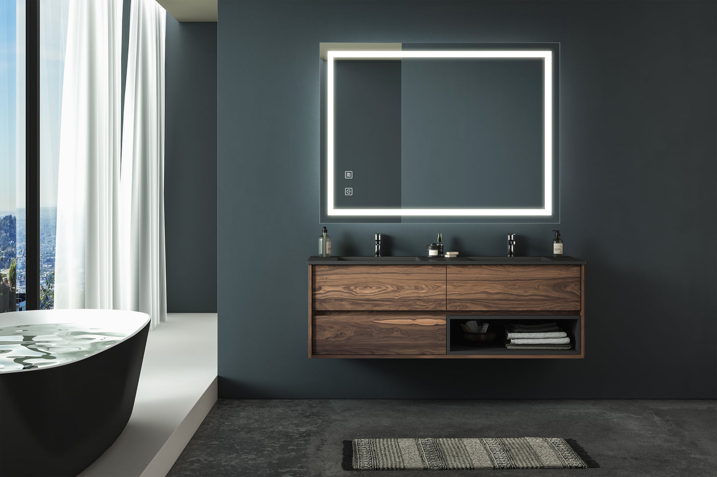 32x24 Zoll Badezimmer LED Premium-Spiegel mit fokussierender Rückwand, hohe Lumen, dimmbare Berührung, Nicht verfügbare Plattformen-Welfel