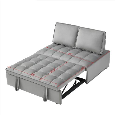 Umklappbares Schlafsitz-Sofabett, modernes Samtgewebe-Doppelsitz-Sofabett, Schlafsitz-Sofabett mit 2 Rückenlehnen und abnehmbaren Rückenlehnen, Rückenlehnen, geeignet für Wohnzimmer und Schlafzimmer, Grau