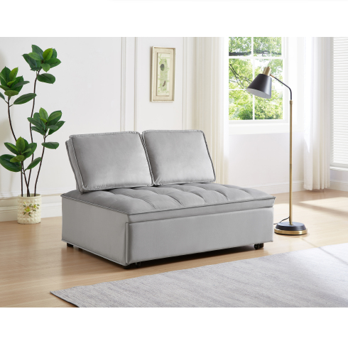 Umklappbares Schlafsitz-Sofabett, modernes Samtgewebe-Doppelsitz-Sofabett, Schlafsitz-Sofabett mit 2 Rückenlehnen und abnehmbaren Rückenlehnen, Rückenlehnen, geeignet für Wohnzimmer und Schlafzimmer, Grau