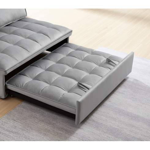 Umklappbares Schlafsitz-Sofabett, modernes Samtgewebe-Doppelsitz-Sofabett, Schlafsitz-Sofabett mit 2 Rückenlehnen und abnehmbaren Rückenlehnen, Rückenlehnen, geeignet für Wohnzimmer und Schlafzimmer, Grau