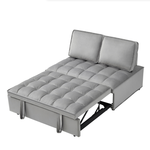 Umklappbares Schlafsitz-Sofabett, modernes Samtgewebe-Doppelsitz-Sofabett, Schlafsitz-Sofabett mit 2 Rückenlehnen und abnehmbaren Rückenlehnen, Rückenlehnen, geeignet für Wohnzimmer und Schlafzimmer, Grau