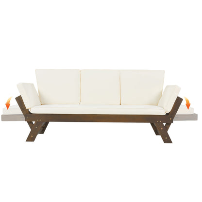 TOPMAX Outdoor Verstellbares Terrassen-Holz-Tagbett-Sofa-Chaiselongue mit Kissen für kleine Räume, Bro