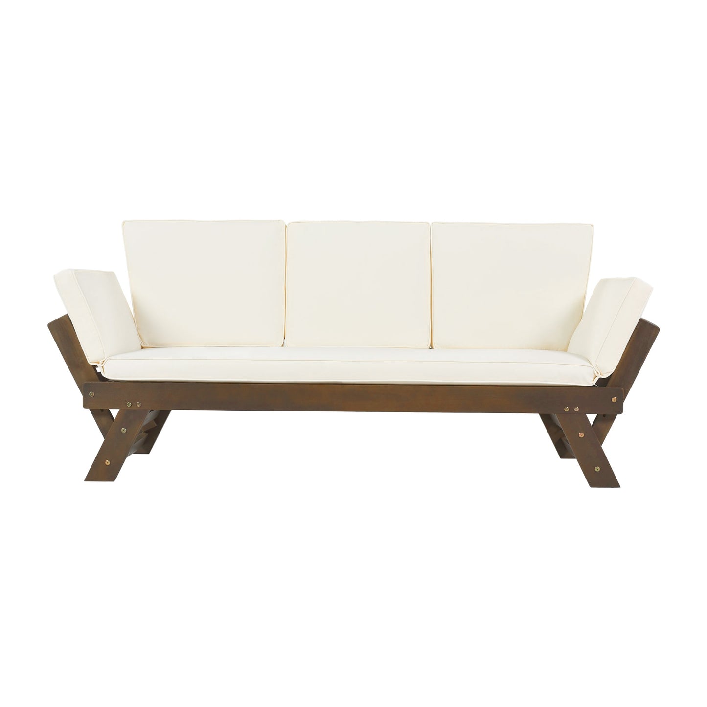 TOPMAX Outdoor Verstellbares Terrassen-Holz-Tagbett-Sofa-Chaiselongue mit Kissen für kleine Räume, Bro