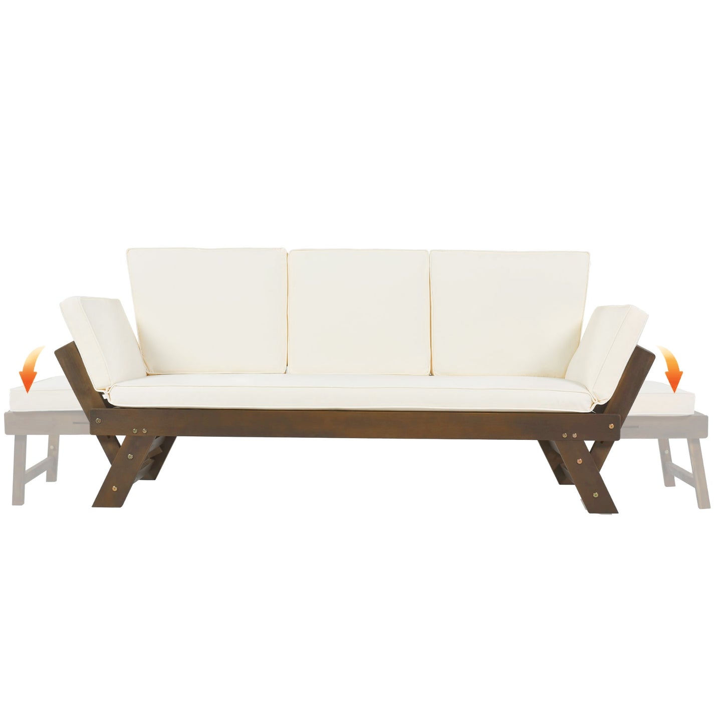 TOPMAX Outdoor Verstellbares Terrassen-Holz-Tagbett-Sofa-Chaiselongue mit Kissen für kleine Räume, Bro