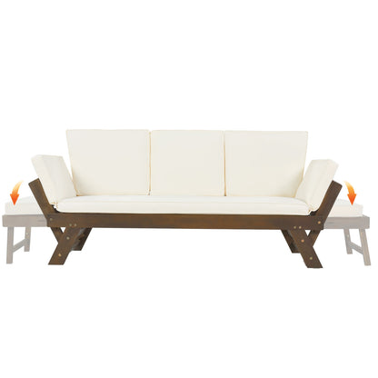 TOPMAX Outdoor Verstellbares Terrassen-Holz-Tagbett-Sofa-Chaiselongue mit Kissen für kleine Räume, Bro