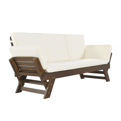 TOPMAX Outdoor Verstellbares Terrassen-Holz-Tagbett-Sofa-Chaiselongue mit Kissen für kleine Räume, Bro