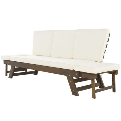 TOPMAX Outdoor Verstellbares Terrassen-Holz-Tagbett-Sofa-Chaiselongue mit Kissen für kleine Räume, Bro