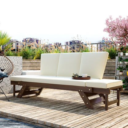 TOPMAX Outdoor Verstellbares Terrassen-Holz-Tagbett-Sofa-Chaiselongue mit Kissen für kleine Räume, Bro