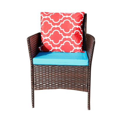 Four-Piece Sofa Set Table With Sofa Chair PE Rattan Outdoor Furniture W3152P269436 Box1 With Sapphire Blue Color Cushion