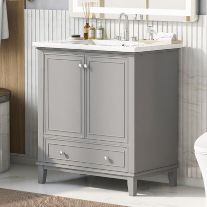 36 Bathroom Vanity With Sink, One Cabinet And Three Drawers, Solid Wood And MDF Board,