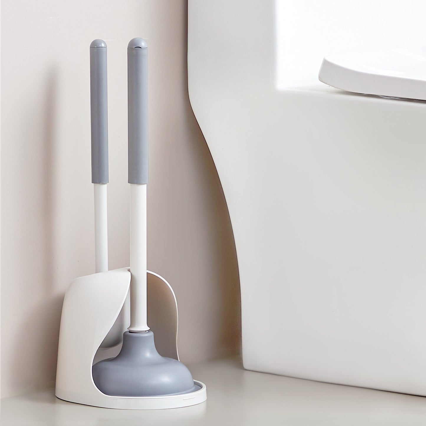 Toilet Brush And Plunger Set With PP Handle For Bathroom Deep Cleaning