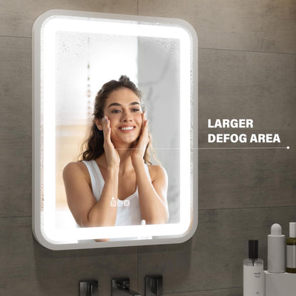 Badezimmerspiegel mit Beleuchtung für die Wand, intelligenter LED-Rahmen, Schminkspiegel über dem Waschbecken, dimmbar, 3 Farbtemperaturen, Anti-Nebel-Funktion, Speicherfunktion, vertikal & horizontal