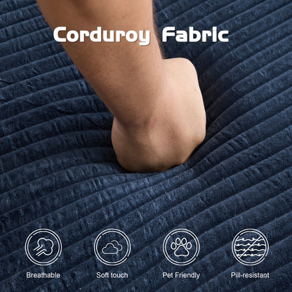 Zweisitzer-Sofa, Bequemes Sofa-Bett mit tiefer Sitzfläche, Modernes kleines Cord-Sofa für Wohnzimmer und Schlafzimmer, Umkehrbares Kissen mit Kissen, Keine Montage erforderlich, Dunkelblau