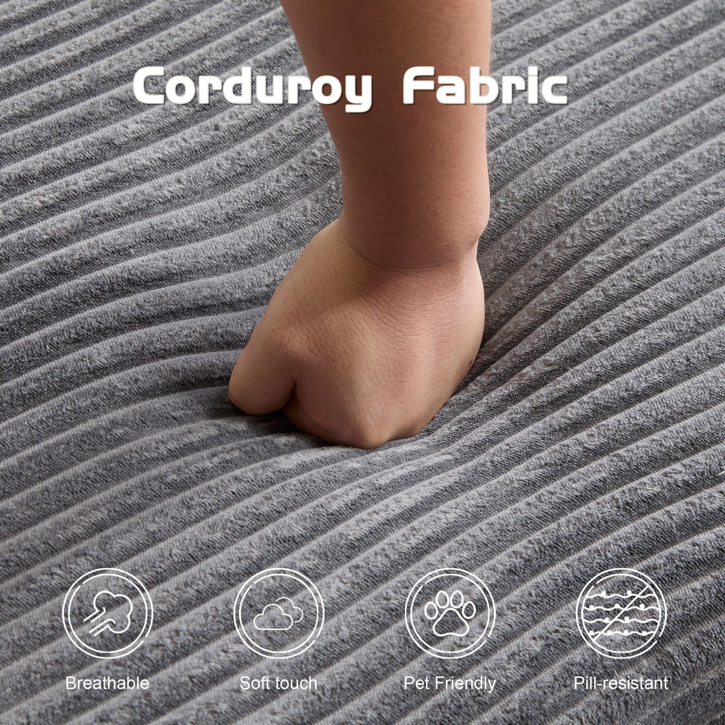 Zweisitzer-Sofa, Bequemes Sofa-Bett mit tiefer Sitzfläche, Modernes kleines Cord-Sofa für Wohnzimmer und Schlafzimmer, Umkehrbares Kissen mit Kissen, Keine Montage erforderlich, Dunkelgrau