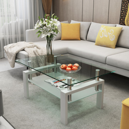 Weißer Couchtisch, Klarer Couchtisch, Moderne Beistelltische und Mittelstücke für das Wohnzimmer, Möbel für das Wohnzimmer