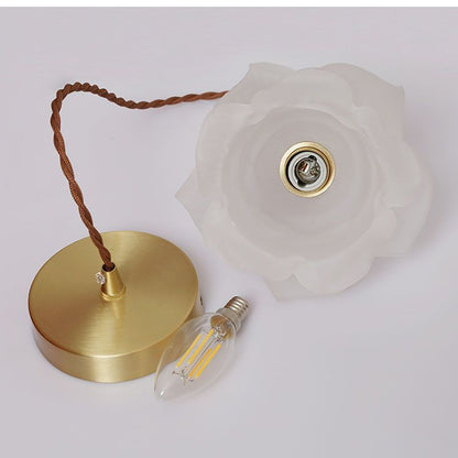 Französischer Blumen-Glas-Messing-Kleiner Kronleuchter Japanische Schlichtheit