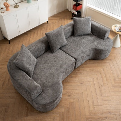 Moderner Stil-Gekrümmtes Sofa, Weiches Samtstoff-Sofa mit 3 Kissen, Wohnzimmer Milchweiß Ultra-Glatter Gekrümmter Stoffsofa