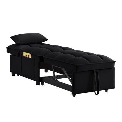 4-in-1 Multifunktions-Einzelsofa-Bett mit Stauraumtaschen, Gepolstertes Einzel-Auszug-Sofa-Bett mit verstellbarer