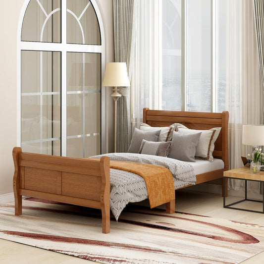 Holz-Plattform-Twin-Bettgestell, Schlitten-Design mit Kopf- und Fußteil, Holz-Latten