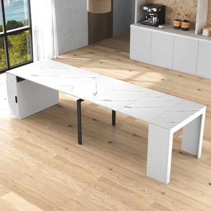 Moderne multifunktionale ausziehbare Esstisch mit Steckdose, platzsparender ausklappbarer Tisch mit Stauraum für Partys, Hochzeiten, Meetings und Feiern