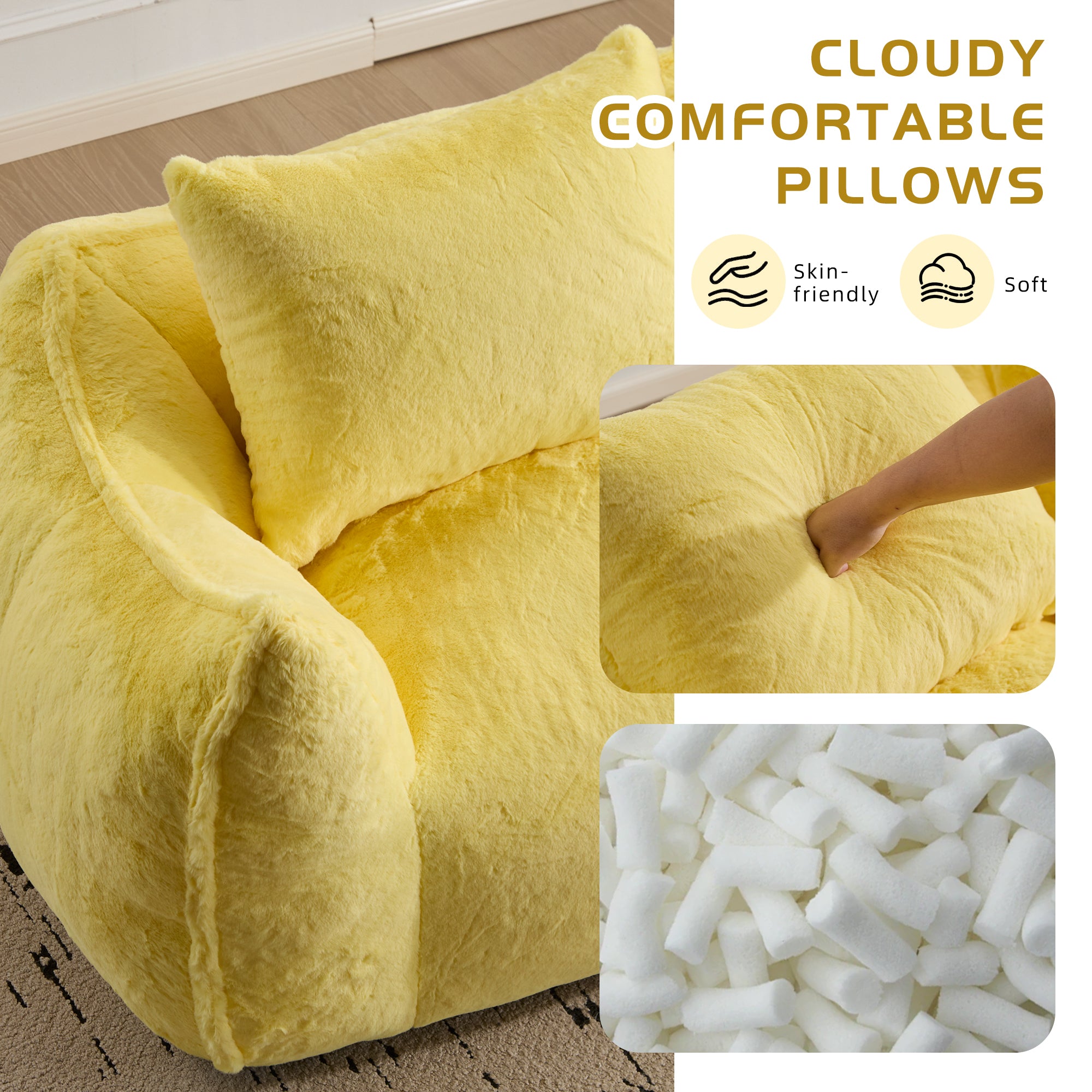 Yellow Fluffy Bean Bag