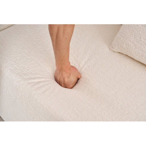 LY-022 Graue Kompressionssofa, Kombination aus Chaise Longue und 3-Sitzer, Holzmaserung-Chenille-Stoff, Voll-Schwamm-Kompressionssofa, kombinierte Sofa mit 4 Kissen für Wohnzimmer-Möbel in der Wohnung