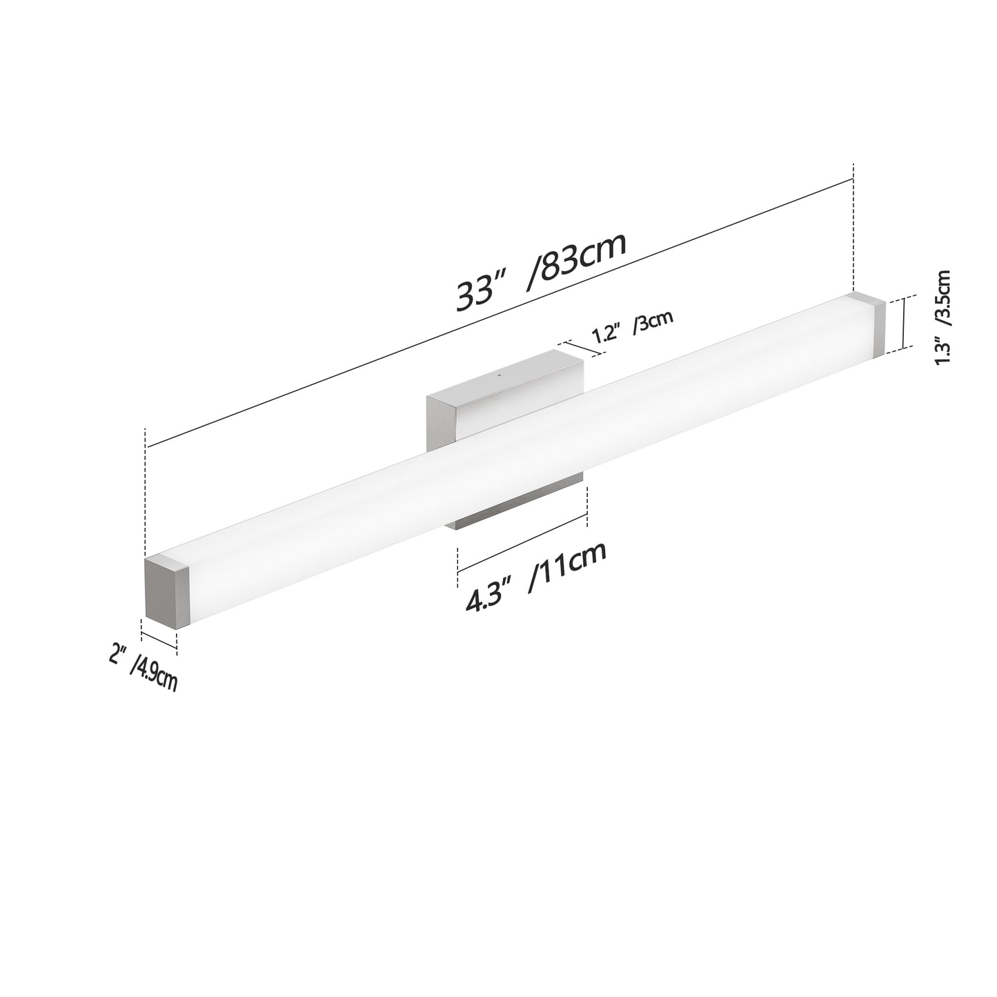 Badezimmer-Spiegelablageleuchte gebürstetes Nickel quadratisch LED 33 Zoll 18 W 6000 K kühles Weißes Licht Wandleuchte über dem Spiegel
