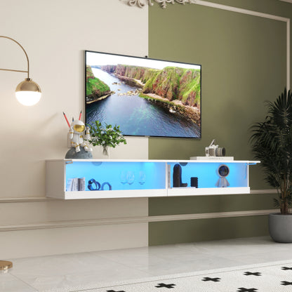 180 Wandmontierter Schwebender 80-Zoll-Fernseherständer mit 20-farbigen LEDs und Ladestation