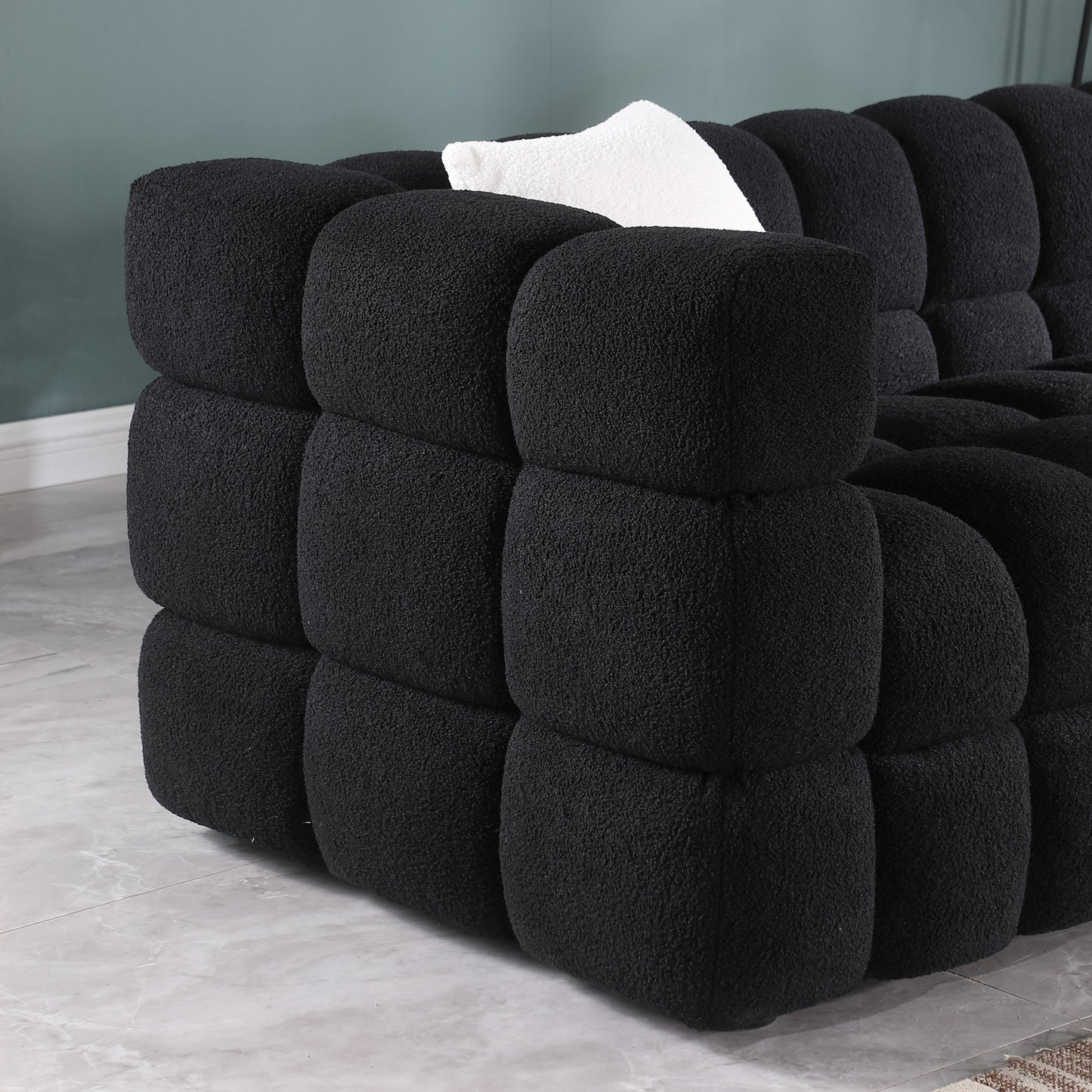 62,2 Länge, 35,83 Zoll Tiefe, menschliche Körperstruktur für US-Amerikaner, Marshmallow-Sofa, Bouclé-Sofa, SCHWARZ Farbe, 2-Sitzer