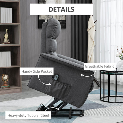 Power Lift Assist Recliner Chair For Elderly, Linen Fabric, Remote Control, Electric Sofa, Gray