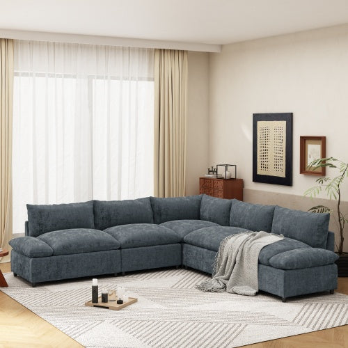 115.5 Modulares Ecksofa in Tiefgrau mit langlebiger Polyesterbezug, plüschigen Kissen, versteckten Stauraumfächern und vielseitigem Design für Wohnzimmer, Lounge oder Büro