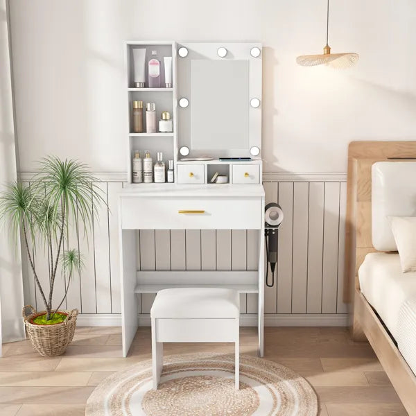 White Compact Vanity Desk