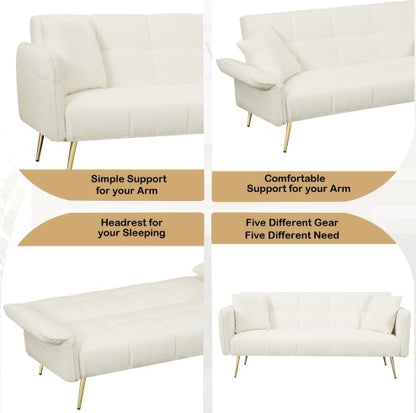 70.1 Futon-Sofabett, Umwandelbares Doppelsofabett mit Klappbaren Armlehnen für Wohnzimmer und kleine Räume