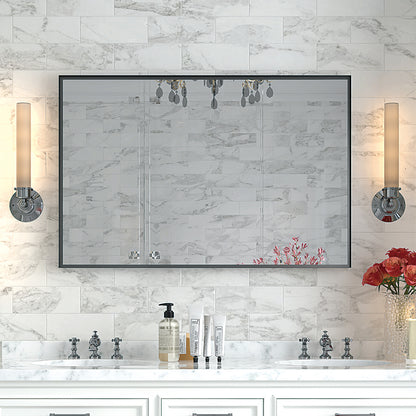 40x30 Zoll Glänzender Schwarzer Badezimmerspiegel Wand Rechteckiger Waschtischspiegel